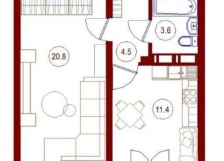 Продам однокомнатную квартиру, 41.9 м2, Воронеж, ЖК Крымский Квартал, улица Конструкторов, 29А