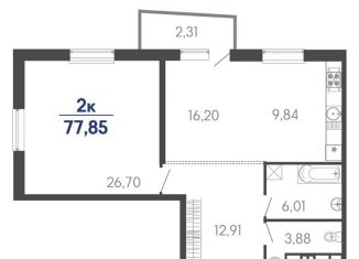 Продажа 2-комнатной квартиры, 77.9 м2, Краснодар, Старокубанская улица, 139/1, ЖК Элегант