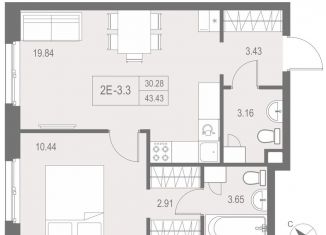 Продам 1-комнатную квартиру, 43.4 м2, Санкт-Петербург, метро Улица Дыбенко