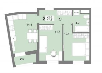 2-комнатная квартира на продажу, 47.8 м2, Екатеринбург, Тенистая улица, 39, ЖК На Тенистой