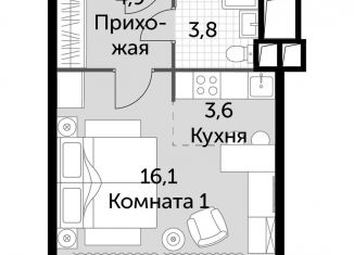 1-комнатная квартира на продажу, 28.4 м2, Москва, жилой комплекс Движение Тушино, к1-2, ЖК Движение Тушино