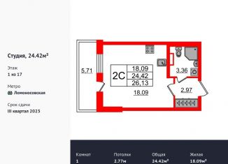 Продажа квартиры студии, 24.4 м2, Санкт-Петербург, ЖК Стрижи в Невском 2