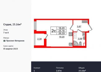 Квартира на продажу студия, 25.2 м2, Санкт-Петербург, проспект Будённого, 21к1, ЖК Солнечный Город