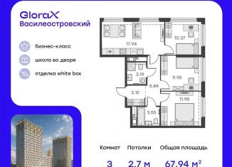 Продается трехкомнатная квартира, 67.9 м2, Санкт-Петербург, метро Новокрестовская