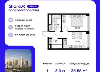 Продается 1-ком. квартира, 35.6 м2, Санкт-Петербург, муниципальный округ Морской