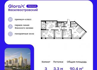 Продается трехкомнатная квартира, 90.4 м2, Санкт-Петербург, ЖК Голден Сити, Дворцовая площадь