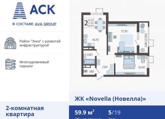 Продам двухкомнатную квартиру, 59.9 м2, Краснодар, ЖК Новелла, улица Ветеранов, 40лит3