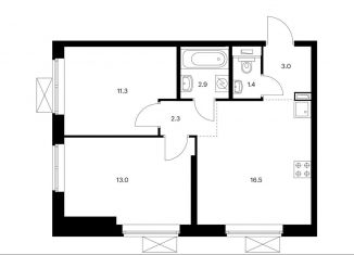 Продам 2-ком. квартиру, 50.4 м2, Москва, станция Щербинка