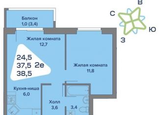 2-ком. квартира на продажу, 38.5 м2, село Култаево