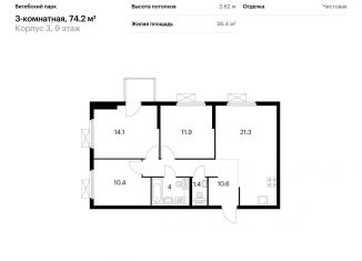Продажа трехкомнатной квартиры, 74.2 м2, Санкт-Петербург, метро Московские ворота