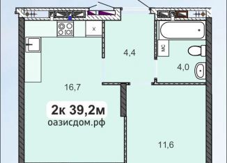 2-комнатная квартира на продажу, 39.3 м2, Ижевск, улица Телегина, 101, ЖК Оазис