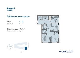 Трехкомнатная квартира на продажу, 69 м2, Ижевск, Ленинский район