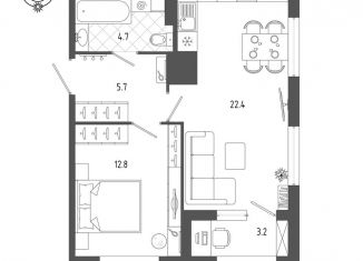 Продается 1-ком. квартира, 47.2 м2, Санкт-Петербург, метро Балтийская