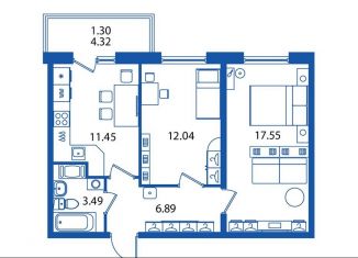 Продается 2-комнатная квартира, 52.7 м2, Санкт-Петербург, ЖК Полис Приморский, проспект Авиаконструкторов, 63