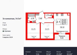 Продам двухкомнатную квартиру, 54.5 м2, Санкт-Петербург, ЖК Зелёный Квартал