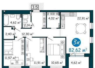 Продам 3-ком. квартиру, 82.6 м2, Тюмень, Краснооктябрьская улица, 8, ЖК ДОК