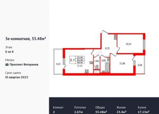 Продается двухкомнатная квартира, 55.5 м2, Санкт-Петербург, ЖК Солнечный Город, проспект Будённого, 21к1