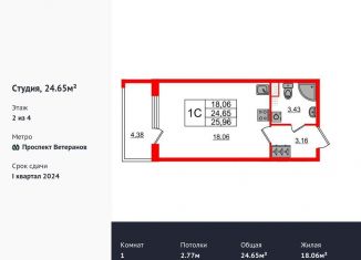 Квартира на продажу студия, 24.7 м2, Санкт-Петербург, ЖК Солнечный Город. Резиденции