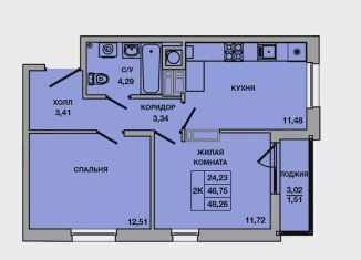 2-ком. квартира на продажу, 48.3 м2, Батайск, ЖК Пальмира 2.0