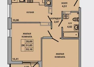 Продажа 2-ком. квартиры, 53.2 м2, Батайск