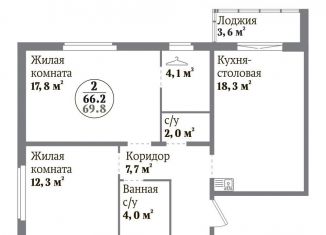 Продам двухкомнатную квартиру, 66.1 м2, Челябинск, ЖК Ньютон, Комсомольский проспект, 143