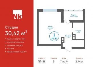 Продам квартиру студию, 30.4 м2, деревня Патрушева, улица Лермонтова, 8