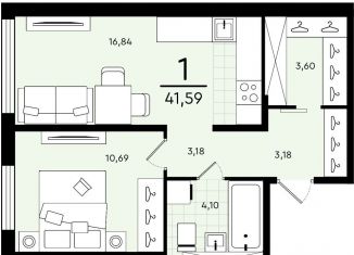 Продам 1-комнатную квартиру, 41.6 м2, Тюмень, Калининский округ