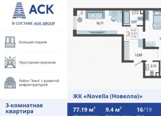 Продается 3-ком. квартира, 77.2 м2, Краснодар, Питерская улица, 40лит6, Питерская улица