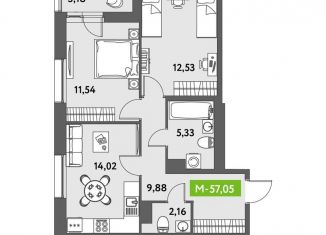 Трехкомнатная квартира на продажу, 57 м2, Санкт-Петербург, ЖК Триумф Парк