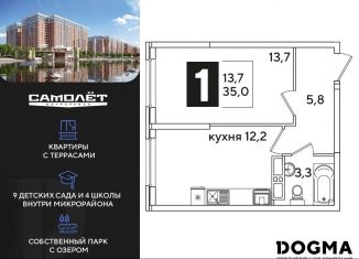 1-комнатная квартира на продажу, 35 м2, Краснодар