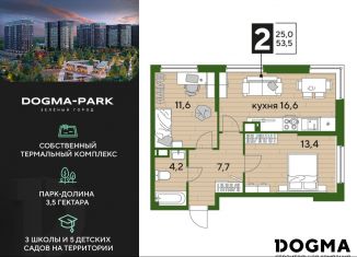 Двухкомнатная квартира на продажу, 53.5 м2, Краснодар, Главная городская площадь, микрорайон Центральный