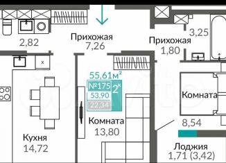 Продам 2-комнатную квартиру, 53.9 м2, Симферополь, проспект Александра Суворова
