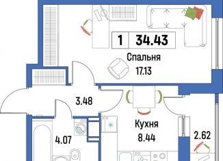 1-ком. квартира на продажу, 34.4 м2, Ленинградская область