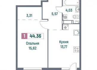 Продается 1-комнатная квартира, 44.4 м2, Ленинградская область