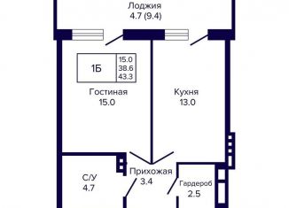 Продажа однокомнатной квартиры, 43.3 м2, Новосибирская область, улица Ляпидевского, 5