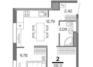 Продажа 2-комнатной квартиры, 38.1 м2, Рязань, ЖК Метропарк