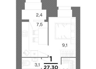 Продажа 1-комнатной квартиры, 27.3 м2, Рязань