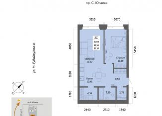 Продается 2-ком. квартира, 61.2 м2, Республика Башкортостан