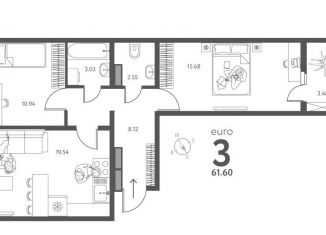 Продам 2-комнатную квартиру, 61.6 м2, Липецк