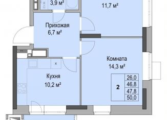 Продаю 2-ком. квартиру, 47.8 м2, Удмуртия