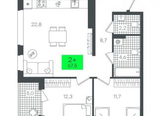 Продам 2-комнатную квартиру, 67.6 м2, Тюмень