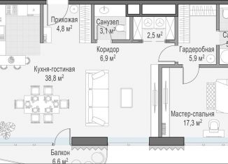 1-комнатная квартира на продажу, 90.6 м2, Москва