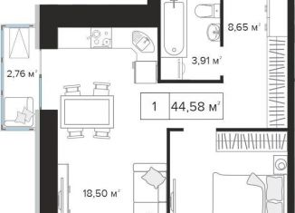 Продажа 1-комнатной квартиры, 44.6 м2, Тула, Пролетарский территориальный округ
