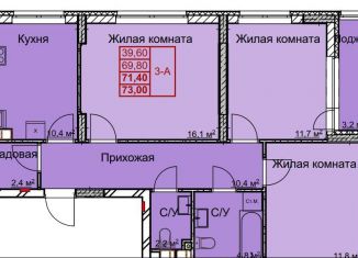 Трехкомнатная квартира на продажу, 71.4 м2, Нижний Новгород, метро Пролетарская
