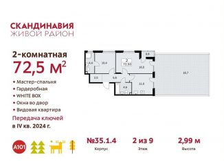 2-комнатная квартира на продажу, 72.5 м2, поселение Сосенское, жилой комплекс Скандинавия, к35.1.1