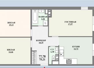 Продаю трехкомнатную квартиру, 74.2 м2, Санкт-Петербург, проспект Ветеранов, 169к1
