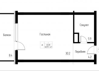 Продам 1-комнатную квартиру, 48.7 м2, Калининградская область