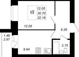 Продажа 1-комнатной квартиры, 32.2 м2, Татарстан, улица Гайсина, 2Б