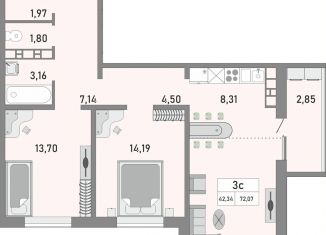 3-комнатная квартира на продажу, 72.1 м2, Оренбург, жилой комплекс Осенний Лист, 6, ЖК Осенний Лист