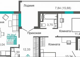 Продажа 2-ком. квартиры, 69.8 м2, Симферополь, Киевский район